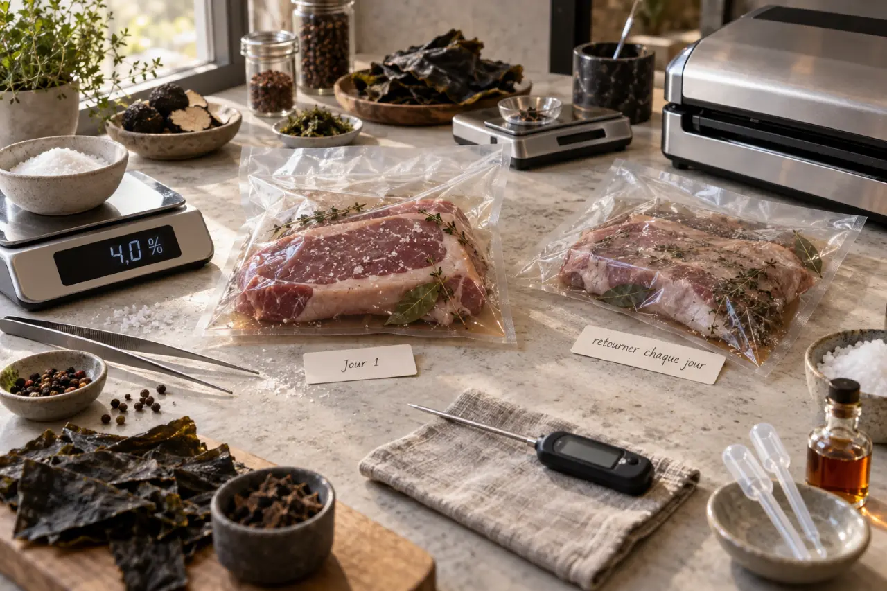 Salage sous vide : 4 % de sel, un sac retourné chaque jour et moins de sursalage