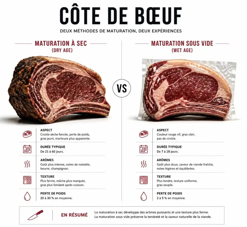 Comparaison entre viande maturée à sec et viande maturée sous vide