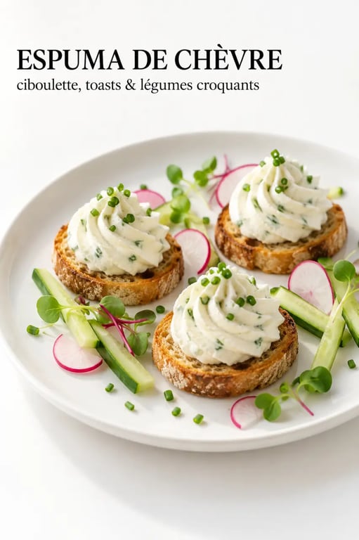 Recette salée siphon : espuma de chèvre frais et ciboulette dressée sur des toasts