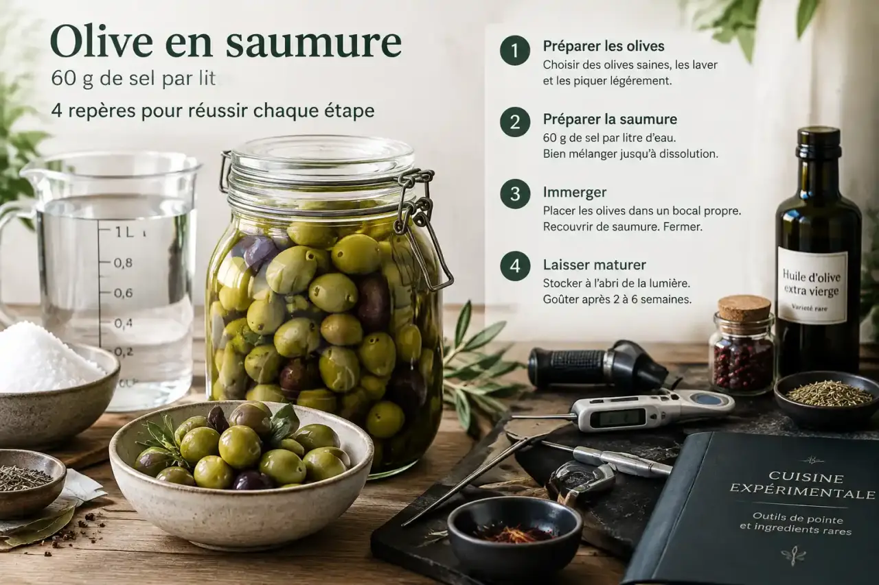 Olive en saumure : 60 g de sel par litre, 4 repères pour réussir chaque étape