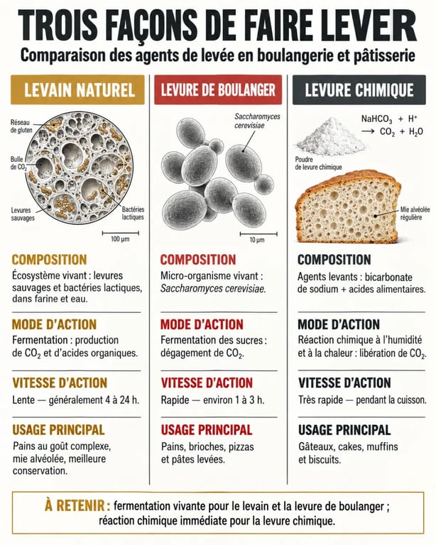 Qu'est-ce que le levain : comparaison entre levain naturel, levure de boulanger et levure chimique