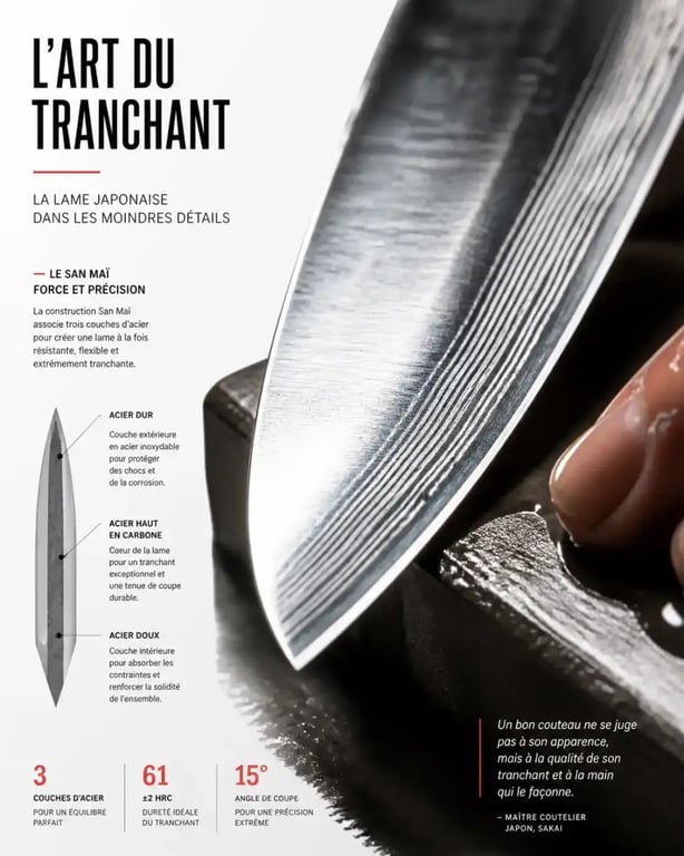 Aiguisage d'un couteau chef japonais à la pierre pour entretenir le tranchant