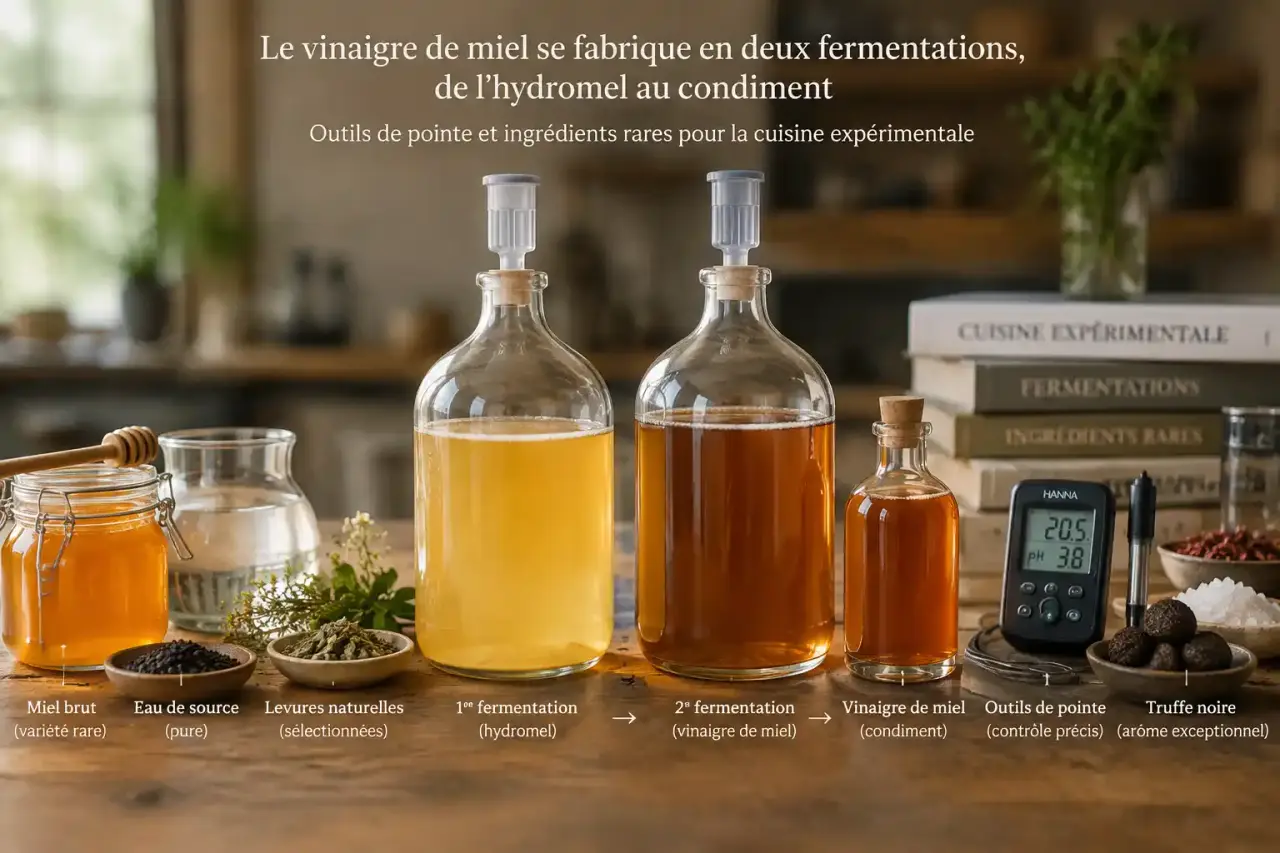 Le vinaigre de miel se fabrique en deux fermentations, de l’hydromel au condiment