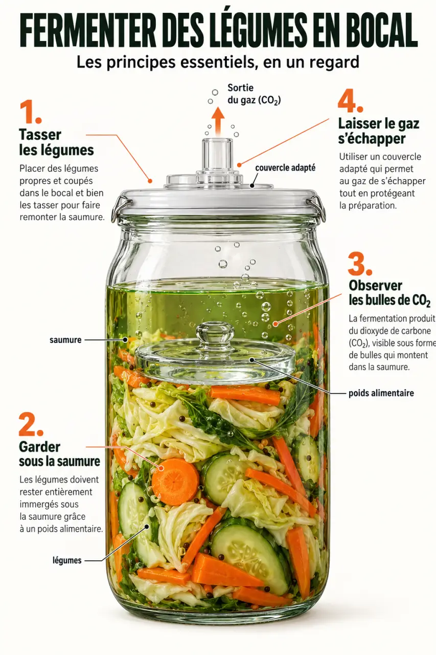 Comment réussir la fermentation des légumes en bocal : immersion, poids et bulles de CO2