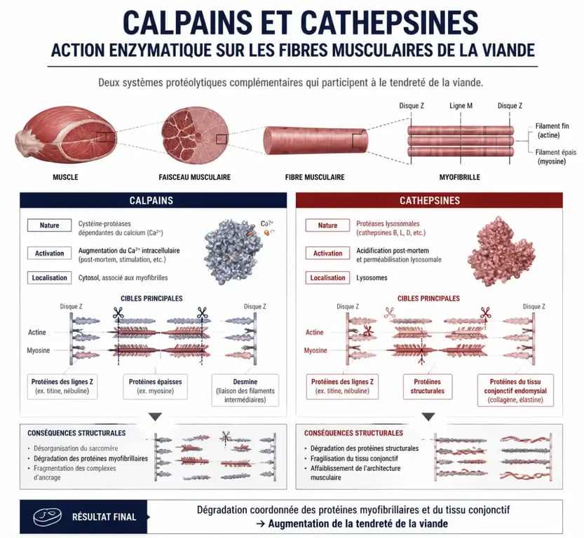 Schéma du processus enzymatique de la maturation de la viande
